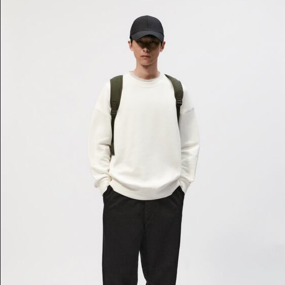 Zara Men White Oversized Sweatshirt